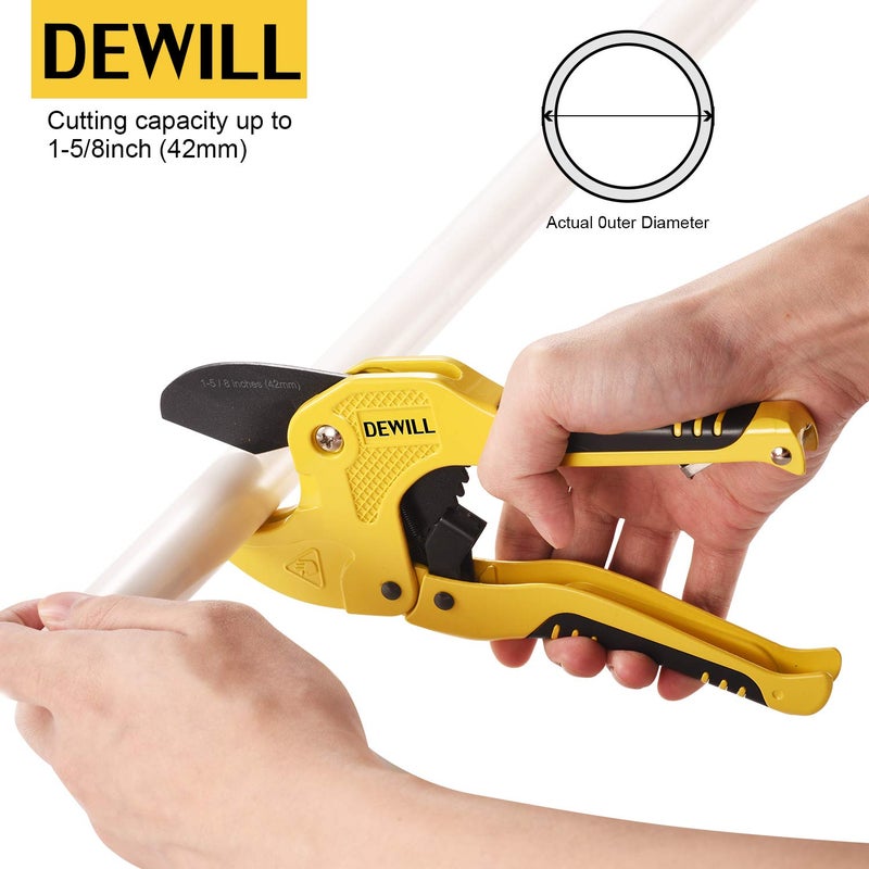 DEWILL Ratchet-type Pipe and PVC Cutter, One-hand Fast Pipe Cutting Tool, for Cutting1-5/8 inch PVC PPR Plastic Hoses and Pipe, Suitable for Home Working and Plumber - Image 2